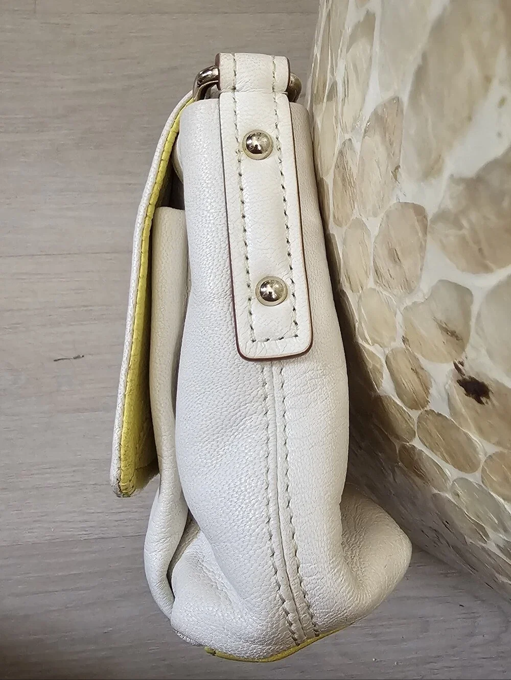 Kate Spade Cream with Yellow Lrather Envelope Purse With Strap